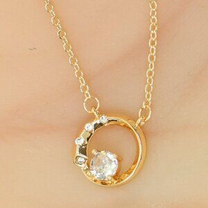 "Rose Gold Plated Necklace with Crystal-Studded Circular Pendant,  XPNL0157